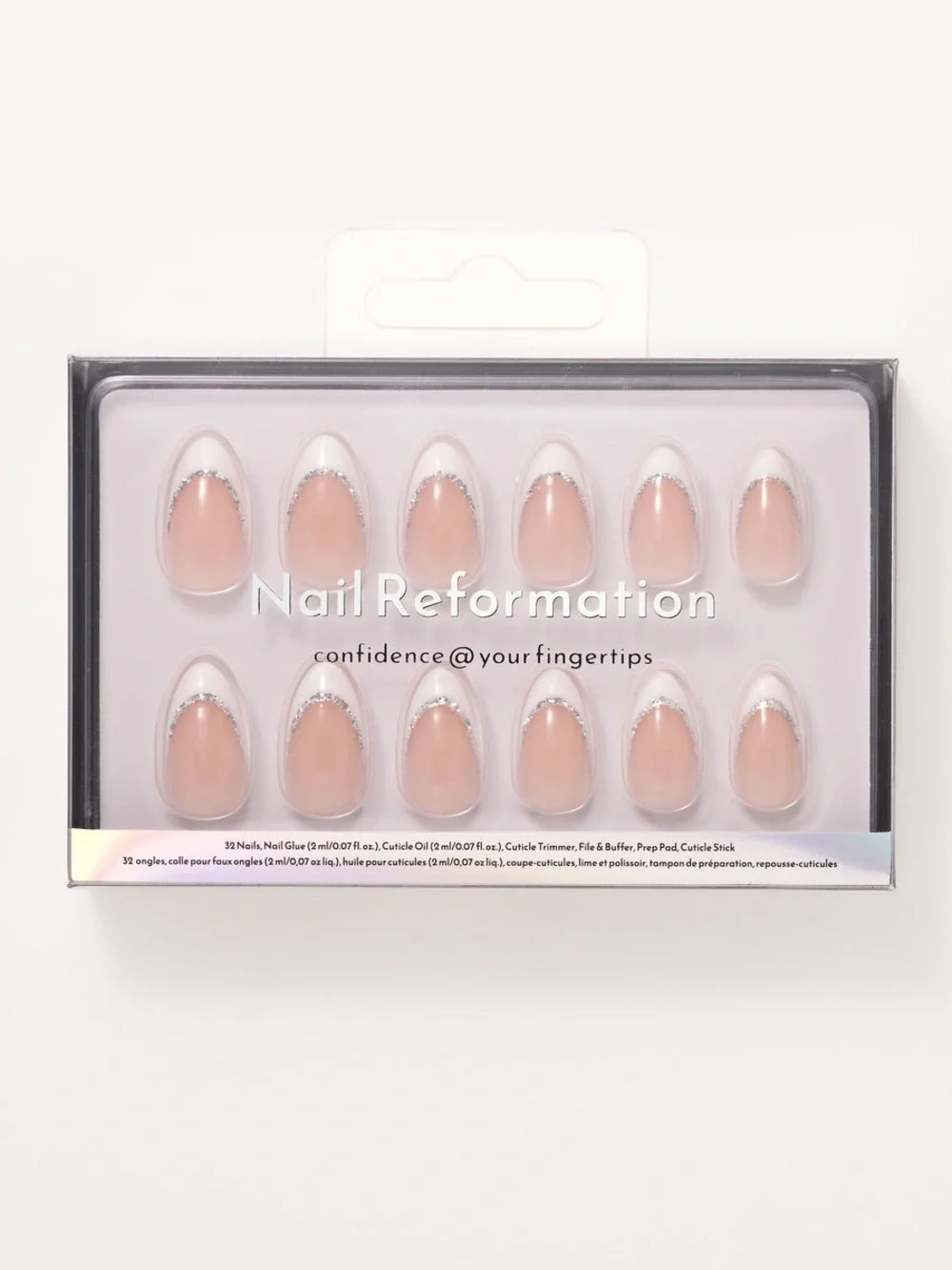 nail reformation “silver lining” short almond press ons